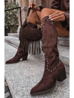 Damskie Kozaki Kowbojki Ze Zdobieniem Na Słupku Czekoladowe Darella Damskie Kozaki Kowbojki Ze Zdobieniem Na Słupku Czekoladowe Darella