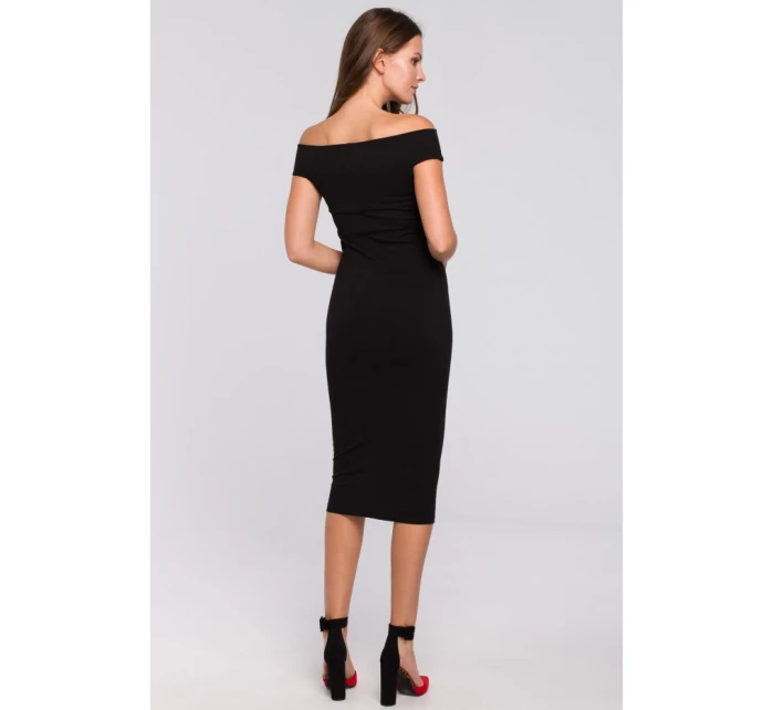 K001 Pletené šaty na ramená - čierne