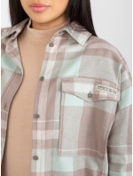 Tmavobéžová voľná kockovaná košeľa s dlhším chrbtom