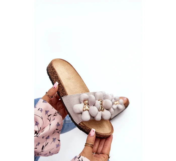 Dámské pantofle s ozdobami šedá Bunlia Dámské pantofle s ozdobami šedá Bunlia