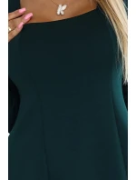 574-1 IVANA pohodlné trapézové šaty s výstrihom a dlhými rukávmi - BOTTLE GREEN