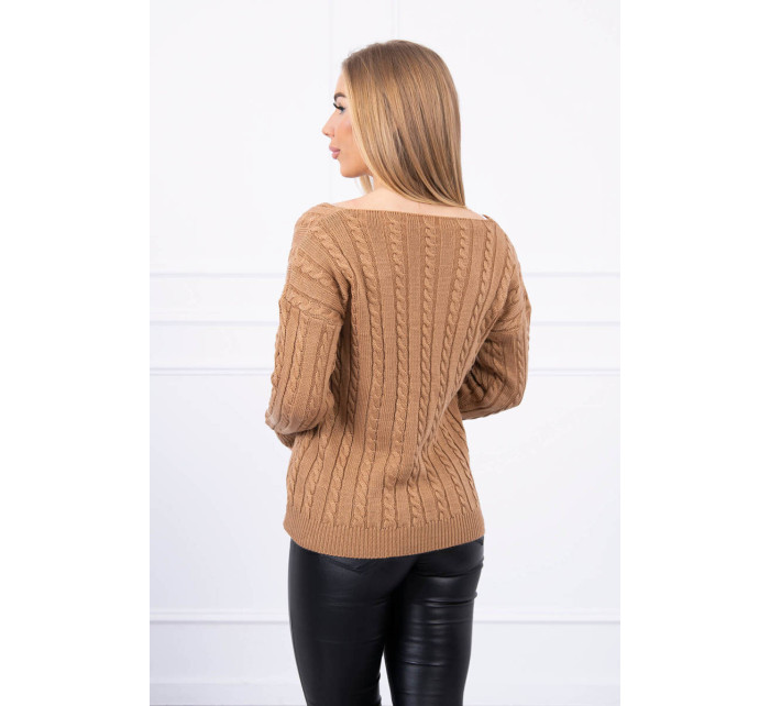 Pletený sveter s výstrihom do V ťavie farby