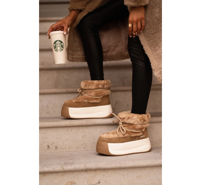 Skórzane Śniegowce Damskie Na Grubej Podeszwie Z Futerkiem Big Star OO274A207 Brązowe Skórzane Śniegowce Damskie Na Grubej Podeszwie Z Futerkiem Big Star OO274A207 Brązowe