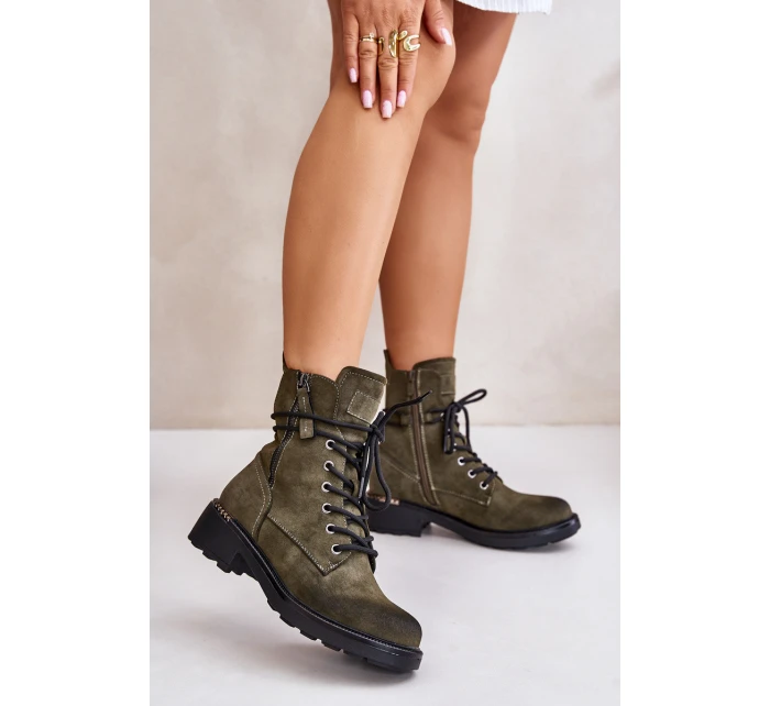 Wysokie Botki Workery Z Suwakami Zielone Maisa Wysokie Botki Workery Z Suwakami Zielone Maisa