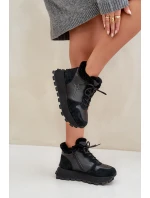 Skórzane Sneakersy Trapery Damskie Z Futerkiem Na Platformie Big Star OO274A329 Czarne Skórzane Sneakersy Trapery Damskie Z Futerkiem Na Platformie Big Star OO274A329 Czarne