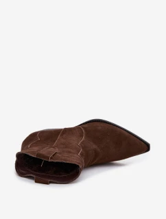 Dámske kovbojské členkové topánky Beretta z prírodnej velúrovej kože - čokoláda