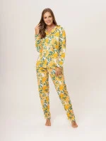 Dámske pyžamo 175/106 žlté vzor listy - Karol