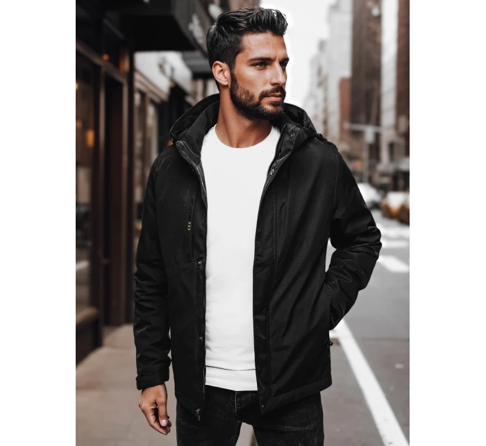 Pánska prechodná bunda s kapucňou čierna FashionStreet TX4997