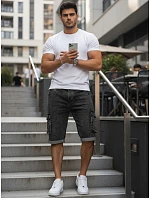 Pánske džínsové cargo šortky s lemom čierne FashionStreet SX2618 Pánske džínsové cargo šortky s lemom čierne FashionStreet SX2618