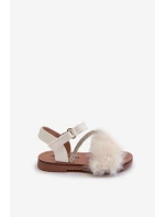 Dětské sandálky na suchý zip s kožíškem Bílé model 21663002 - Boto