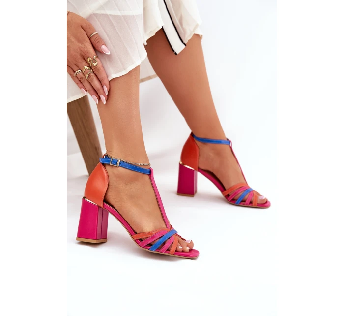 Skórzane Sandały Na Słupku Laura Messi 2879 Multikolor