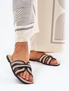 Klasyczne Klapki Damskie Płaskie Beżowo-Czarne Scazze