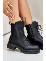 Zateplené členkové topánky Workers Zippered Black Leairae