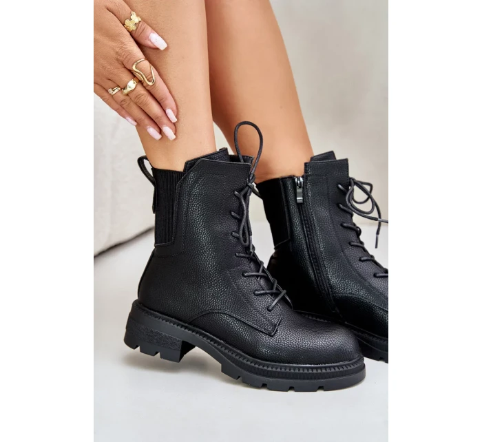 Zateplené členkové topánky Workers Zippered Black Leairae