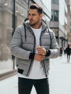 Pánska prešívaná zimná bunda s kapucňou sivá FashionStreet TX5093