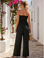 Dámsky letný overal so širokými nohavicami čierny FashionStreet EY2649 Dámsky letný overal so širokými nohavicami čierny FashionStreet EY2649