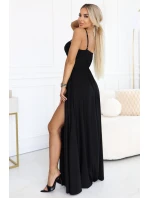 model 22015476 Dlouhé společenské šaty bez ramínek s rozparkem na nohou černé - numoco basic model 22015476 Dlouhé společenské šaty bez ramínek s rozparkem na nohou černé - numoco basic
