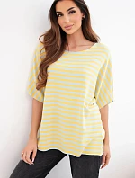Dámska bavlnená pruhovaná blúzka s krátkymi rukávmi žltá