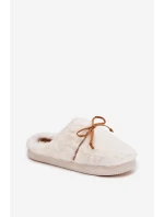 Dámske chlpaté papuče s mašľou - ecru Minella