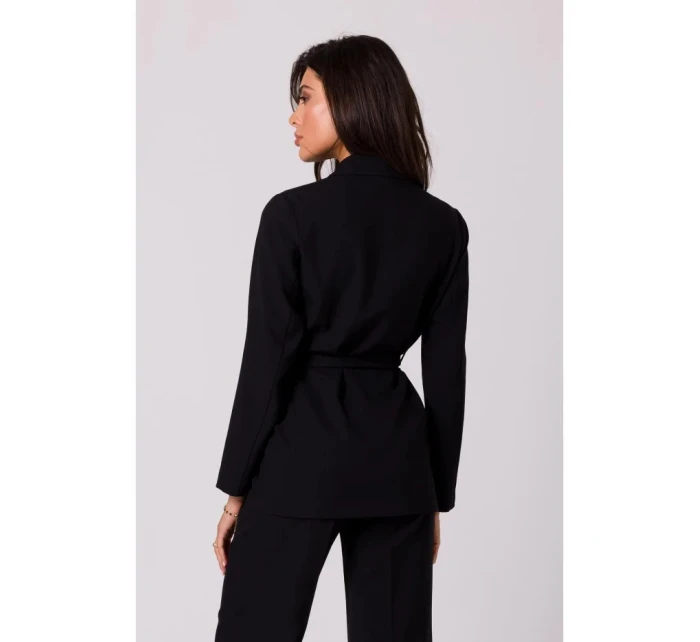 Dámske sako s opaskom na zaväzovanie B253 Black - BeWear