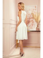 ALIZEE - Dámske šifónové šaty vo farbe ecru so zaväzovaním 350-1