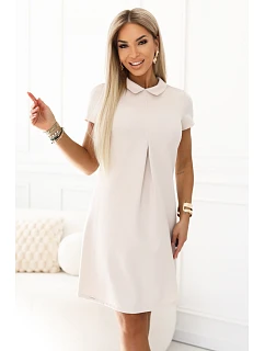 Elegantní minišaty ve tvaru s límečkem – světle béžové model 22300257 - numoco