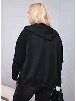Dámská bavlněná mikina Plus Size s pletenými rukávy a kapucí černá Dámská bavlněná mikina Plus Size s pletenými rukávy a kapucí černá