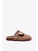 Dámské pantofle z imitace semiše tmavě béžové model 22125691 - Boto