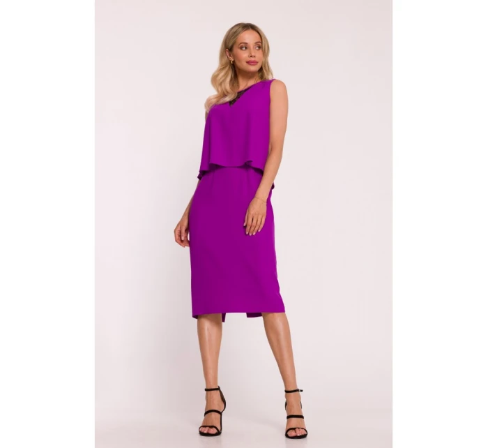 S422 Šaty s čipkovou vložkou - levanduľová