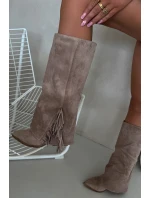 Dámske kovbojské čižmy Zalia s strapcami na podpätku - béžové Dámske kovbojské čižmy Zalia s strapcami na podpätku - béžové