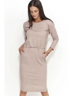 Dámské šaty s volným střihem středně dlouhé model 15042454 Hnědá - Numinou