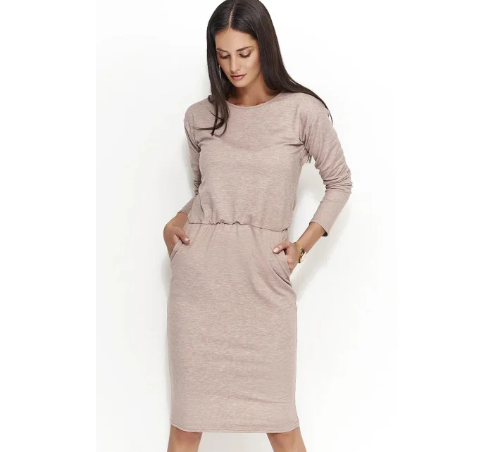Dámské šaty s volným střihem středně dlouhé model 15042454 Hnědá - Numinou
