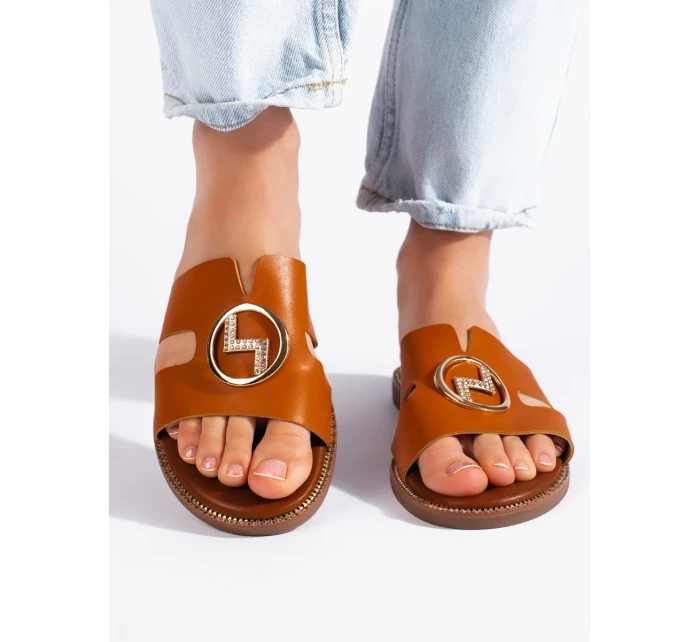 Praktické dámské hnědé nazouváky na klínku Praktické dámské hnědé nazouváky na klínku