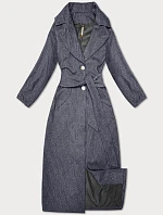 Dámsky dlhý kabát s opaskom S'West navy blue-stripe (B8542-26)