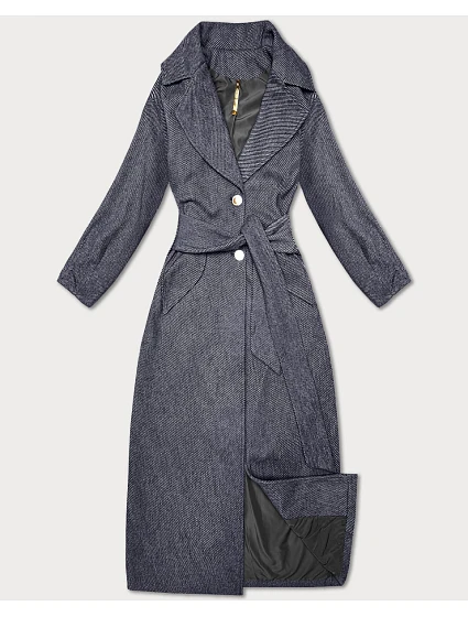 Dámsky dlhý kabát s opaskom S'West navy blue-stripe (B8542-26) Dámsky dlhý kabát s opaskom S'West navy blue-stripe (B8542-26)