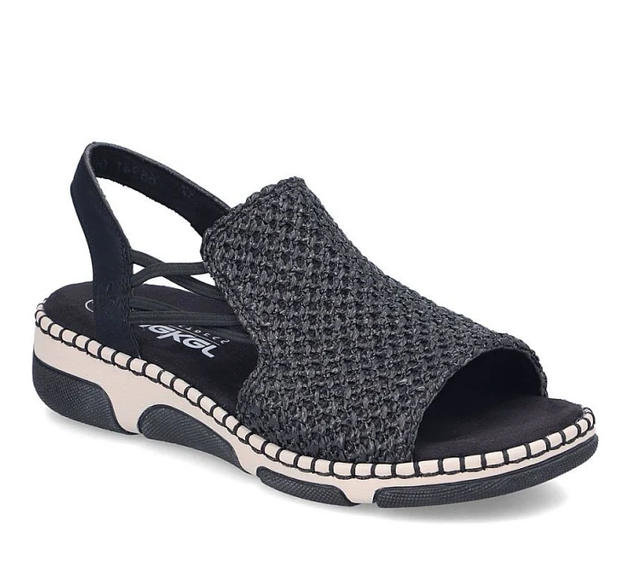 Pohodlné dámske sandále na platforme čiernej farby Rieker 66241-00