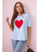 Bavlnená blúzka s potlačou srdca modrá