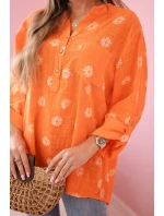 model 20949125 dámská halenka s květinovým vzorem, dlouhými rukávy a knoflíky Oranžová - K-Fashion