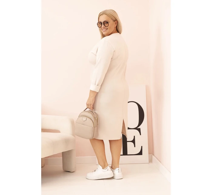 Dámske Plus veľkosť maslo V-neck bez rukávov béžové šaty