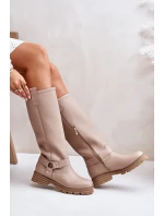 Kožené dámské kozačky nad kolena béžové Lewski model 21672588 - Zazoo Kožené dámské kozačky nad kolena béžové Lewski model 21672588 - Zazoo