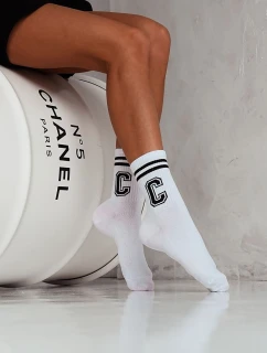 Damskie Skarpetki Z Paskami I Literą C Biało-Czarne