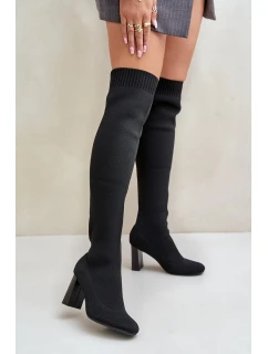 Kozaki Ze Skarpetkową Cholewką Za Kolano Na Słupku Czarne Esanira