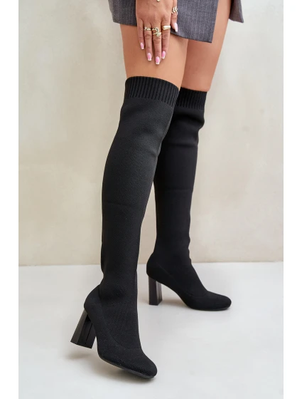 Kozačky Se   Na Podpatku Černé model 21679786 - Boto