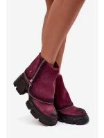 Skórzane Botki Damskie Z Wywiniętą Cholewką Maciejka 07145-23 Bordowe
