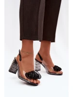 Sandály na podpatku s krystaly D&A MR52-237 Černé