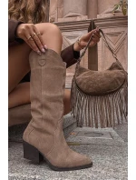 Dámske zateplené kožené kovbojské topánky Urselle - khaki Dámske zateplené kožené kovbojské topánky Urselle - khaki