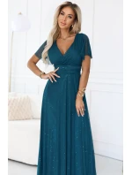 Dlouhé třpytivé šaty  lahvově zelené  model 21893580 - numoco