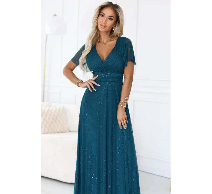 Dlouhé třpytivé šaty  lahvově zelené  model 21893580 - numoco