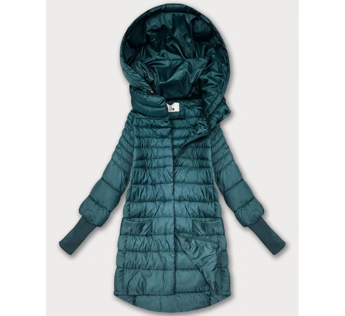 Zelená dámská bunda pro přechodné období s stahovacími lemy model 21389950 - FLY MODA