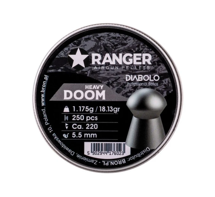 5,5 mm RANGER Diabolo Doom Heavy flat shot 250 ks. 1,175 g 5,5 mm RANGER Diabolo Doom Heavy flat shot 250 ks. 1,175 g